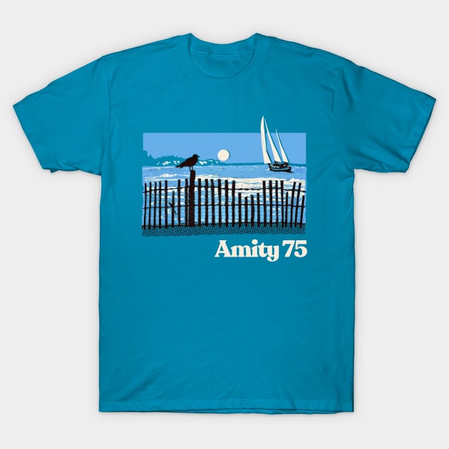 Amity 1975 - The Summer Of Jaws - Vintage Style Souvenir Design T-Shirt by DankFutura